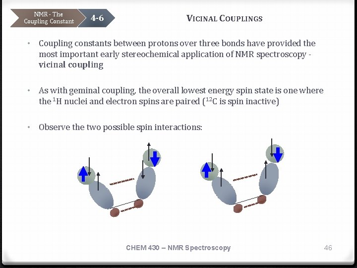 NMR - The Coupling Constant 4 -6 VICINAL COUPLINGS • Coupling constants between protons