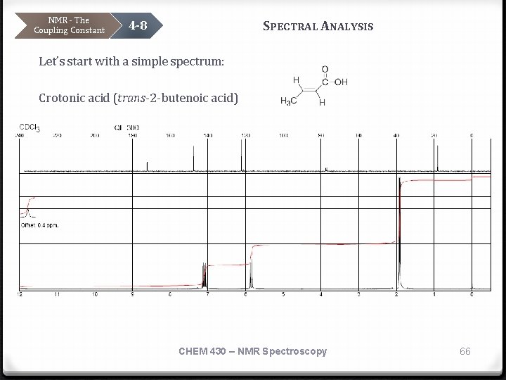 NMR - The Coupling Constant SPECTRAL ANALYSIS 4 -8 Let’s start with a simple
