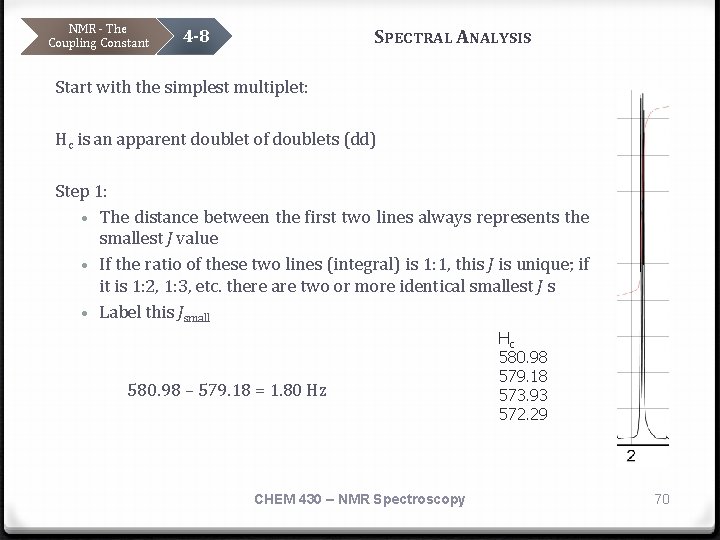 NMR - The Coupling Constant SPECTRAL ANALYSIS 4 -8 Start with the simplest multiplet: