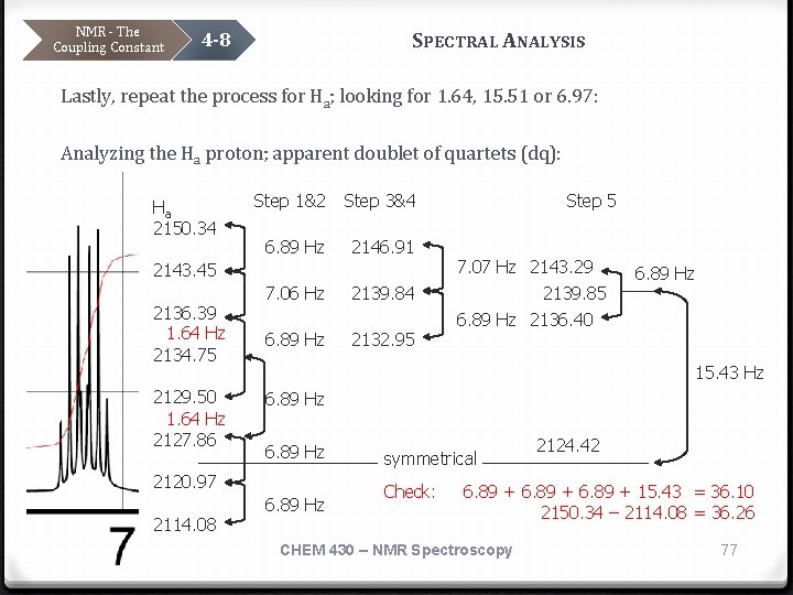 NMR - The Coupling Constant SPECTRAL ANALYSIS 4 -8 Lastly, repeat the process for