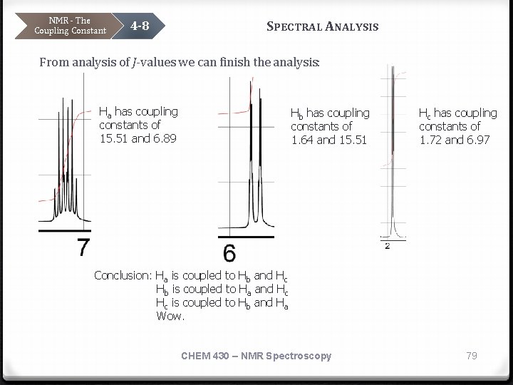NMR - The Coupling Constant 4 -8 SPECTRAL ANALYSIS From analysis of J-values we