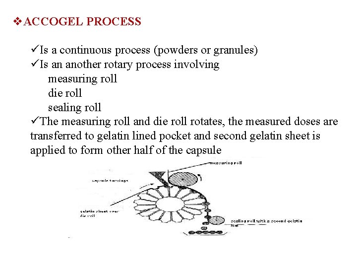 v. ACCOGEL PROCESS üIs a continuous process (powders or granules) üIs an another rotary