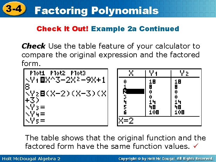 3 -4 Factoring Polynomials Check It Out! Example 2 a Continued Check Use the