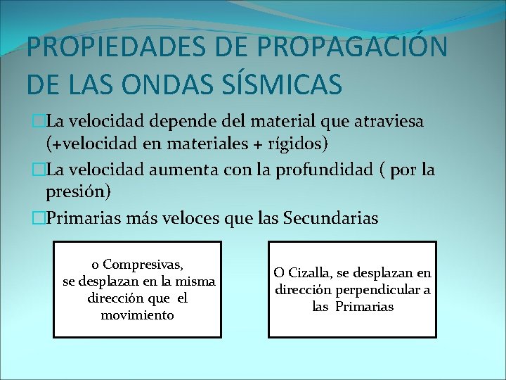 PROPIEDADES DE PROPAGACIÓN DE LAS ONDAS SÍSMICAS �La velocidad depende del material que atraviesa