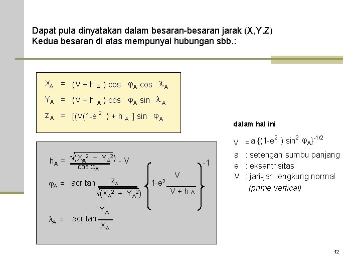 Dapat pula dinyatakan dalam besaran-besaran jarak (X, Y, Z) Kedua besaran di atas mempunyai