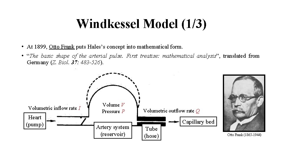 Windkessel Model (1/3) • At 1899, Otto Frank puts Hales’s concept into mathematical form.