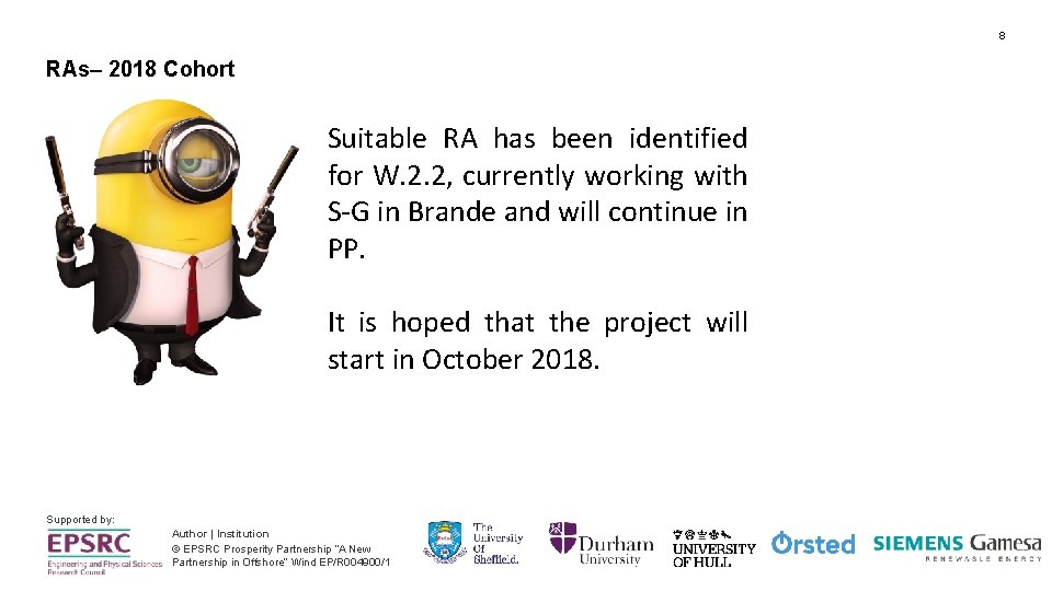 8 RAs– 2018 Cohort Suitable RA has been identified for W. 2. 2, currently