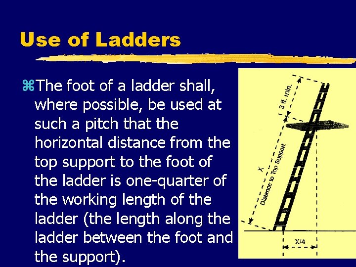 Use of Ladders z. The foot of a ladder shall, where possible, be used