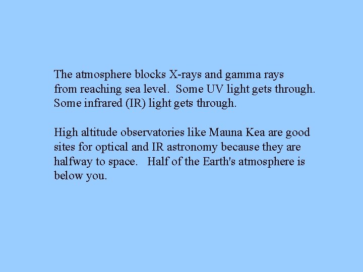 The atmosphere blocks X-rays and gamma rays from reaching sea level. Some UV light