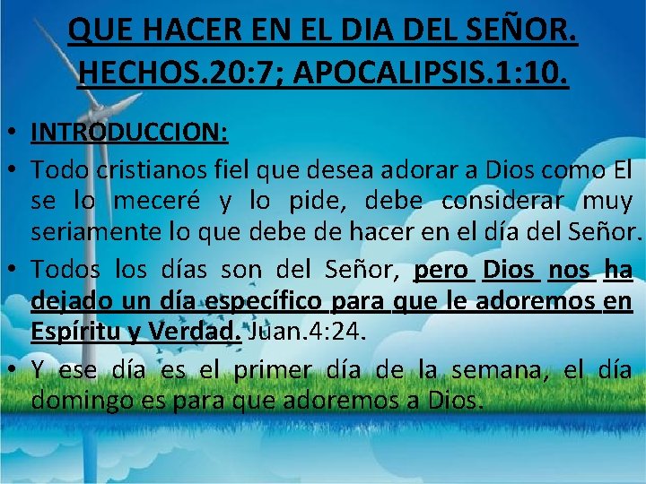QUE HACER EN EL DIA DEL SEOR HECHOS