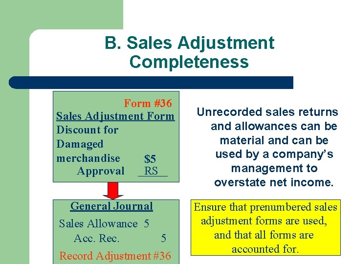 B. Sales Adjustment Completeness Form #36 Sales Adjustment Form Discount for Damaged merchandise $5