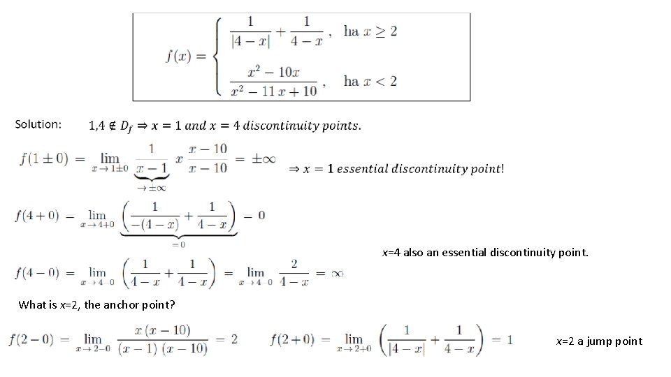  x=4 also an essential discontinuity point. What is x=2, the anchor point? x=2