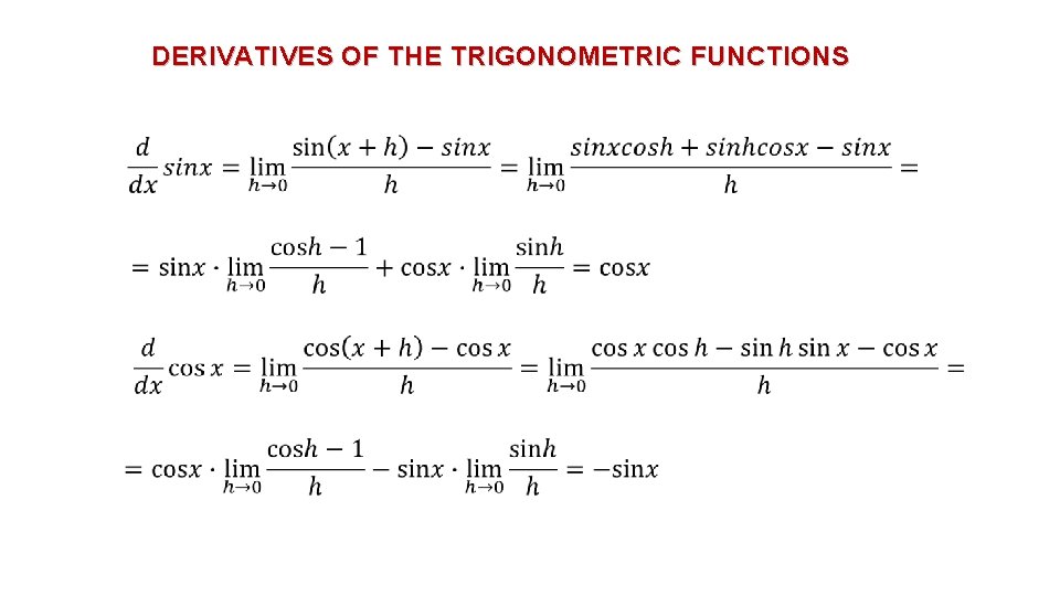 DERIVATIVES OF THE TRIGONOMETRIC FUNCTIONS 