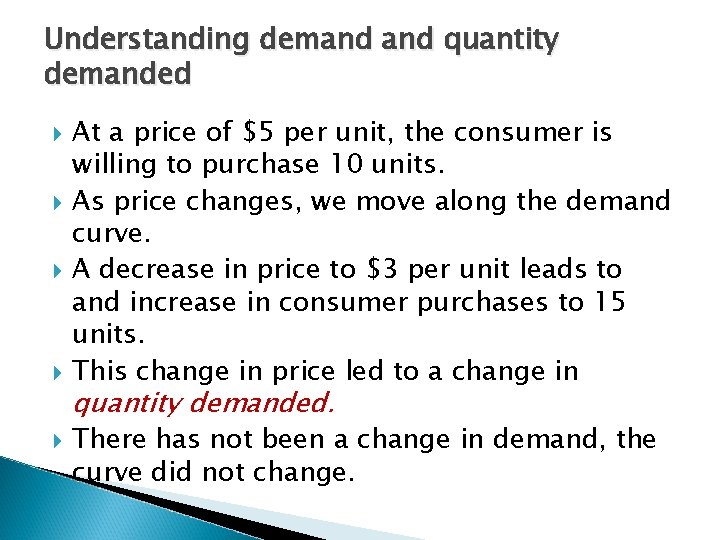 Understanding demand quantity demanded At a price of $5 per unit, the consumer is