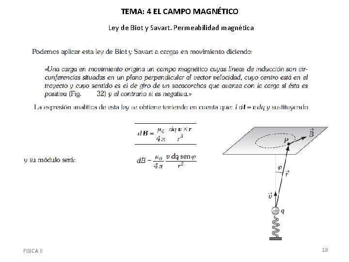 TEMA: 4 EL CAMPO MAGNÉTICO Ley de Biot y Savart. Permeabilidad magnética FISICA II