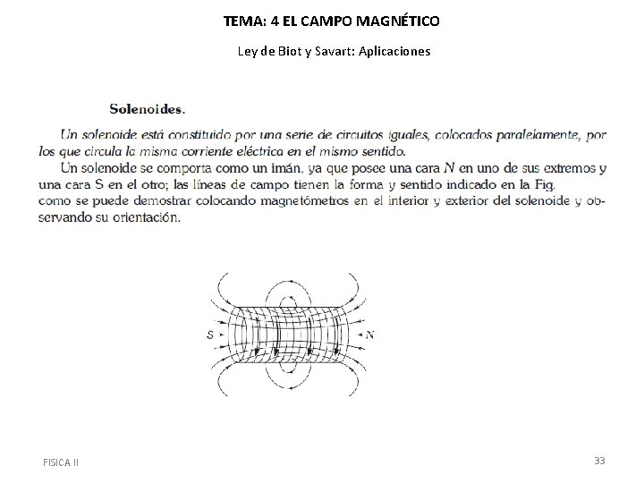 TEMA: 4 EL CAMPO MAGNÉTICO Ley de Biot y Savart: Aplicaciones FISICA II 33