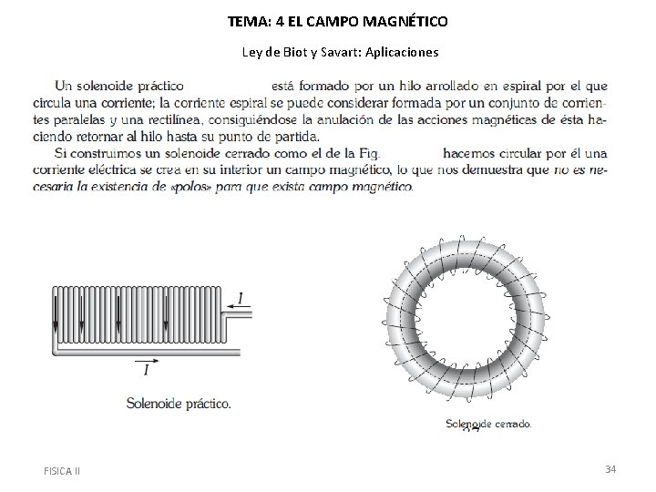 TEMA: 4 EL CAMPO MAGNÉTICO Ley de Biot y Savart: Aplicaciones FISICA II 34