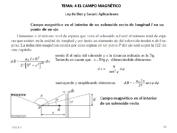 TEMA: 4 EL CAMPO MAGNÉTICO Ley de Biot y Savart: Aplicaciones Campo magnético en