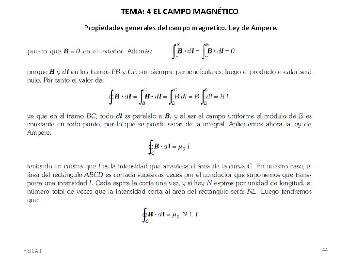 TEMA: 4 EL CAMPO MAGNÉTICO Propiedades generales del campo magnético. Ley de Ampere. FISICA