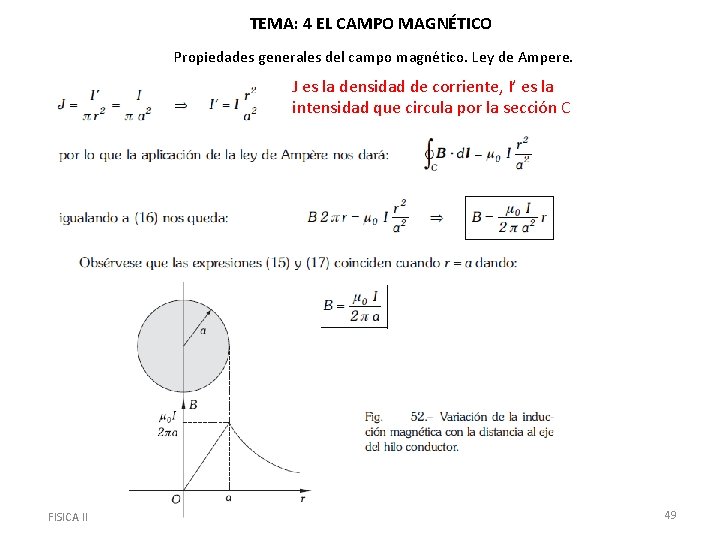 TEMA: 4 EL CAMPO MAGNÉTICO Propiedades generales del campo magnético. Ley de Ampere. J