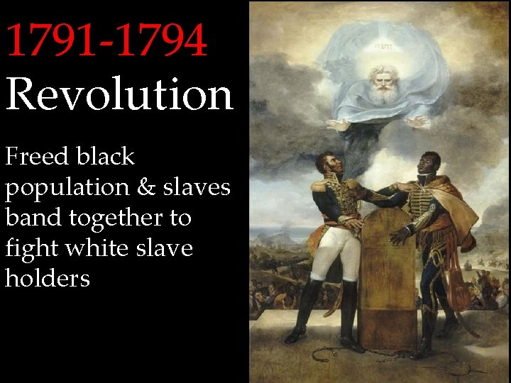 1791 -1794 Revolution Freed black population & slaves band together to fight white slave