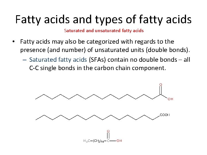 Fatty acids and types of fatty acids Saturated and unsaturated fatty acids • Fatty