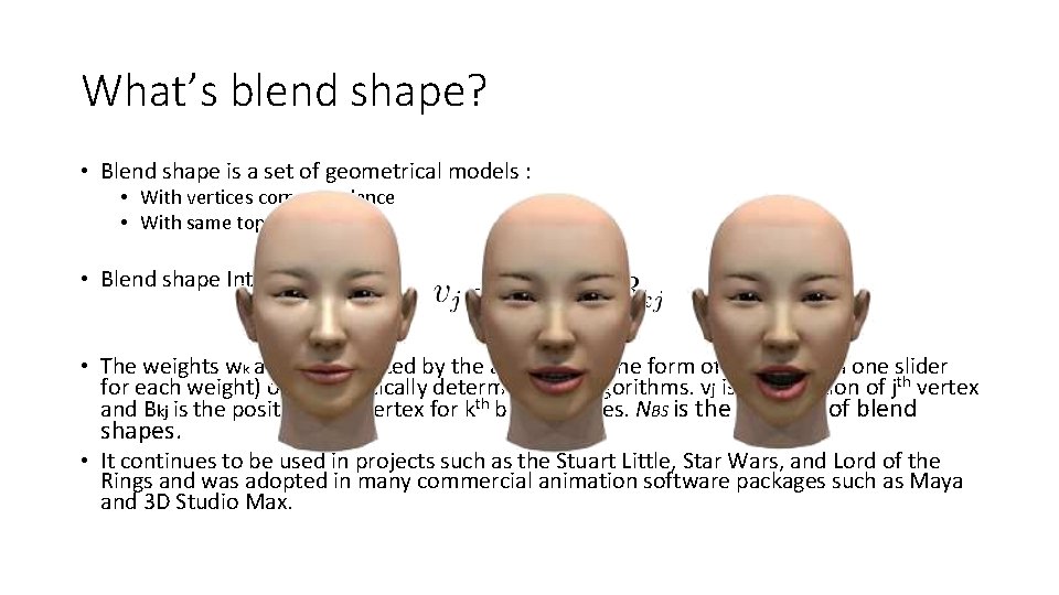 What’s blend shape? • Blend shape is a set of geometrical models : •