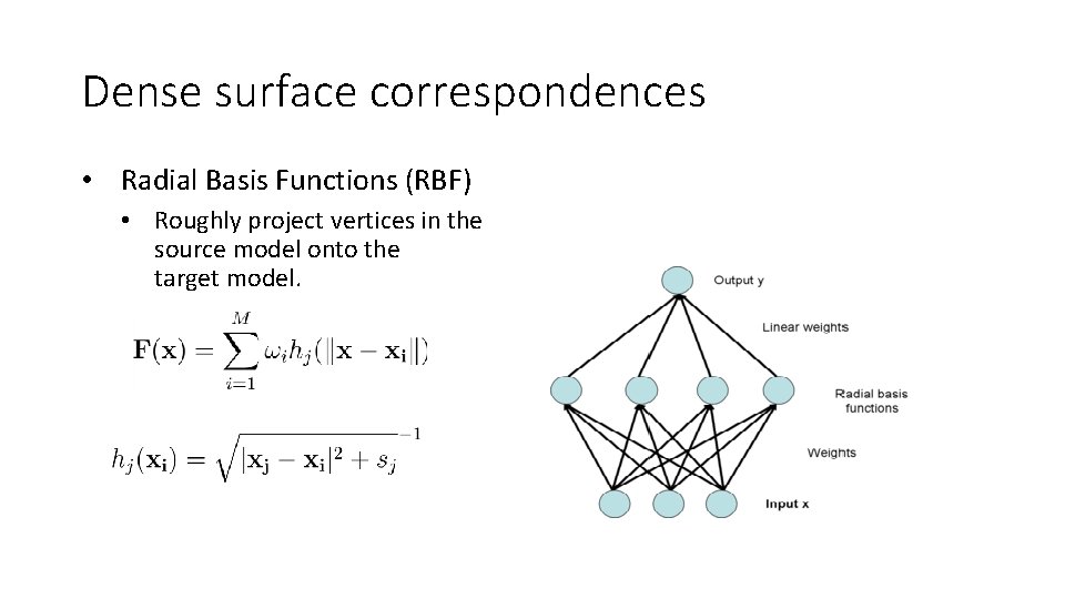 Dense surface correspondences • Radial Basis Functions (RBF) • Roughly project vertices in the