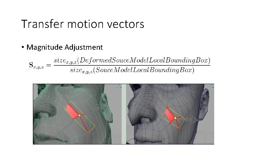 Transfer motion vectors • Magnitude Adjustment 