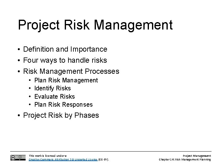 Project Risk Management • Definition and Importance • Four ways to handle risks •