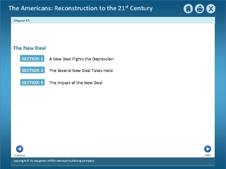 The Americans: Reconstruction to the 21 st Century Chapter 15 The New Deal SECTION