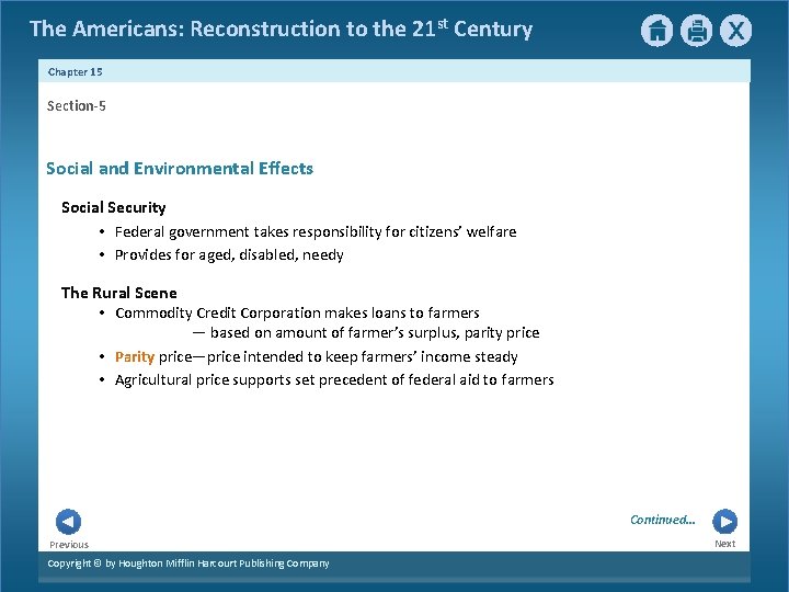 The Americans: Reconstruction to the 21 st Century Chapter 15 Section-5 Social and Environmental