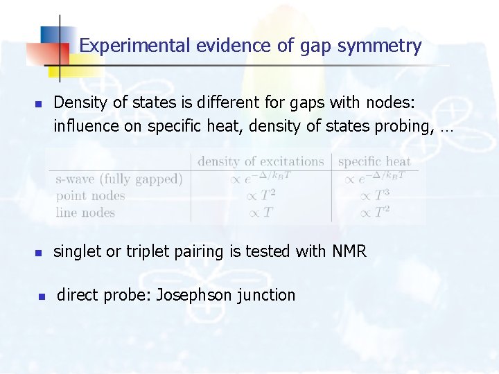 Experimental evidence of gap symmetry n n n Density of states is different for