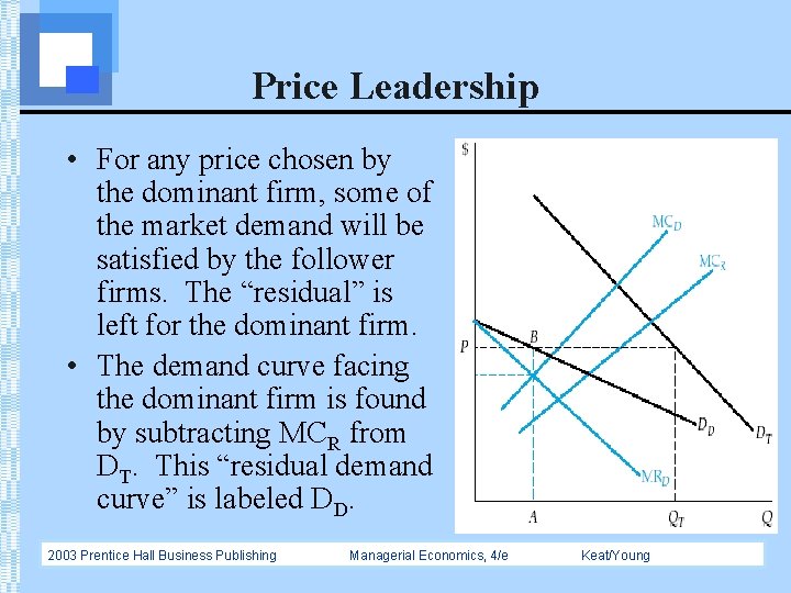 Price Leadership • For any price chosen by the dominant firm, some of the