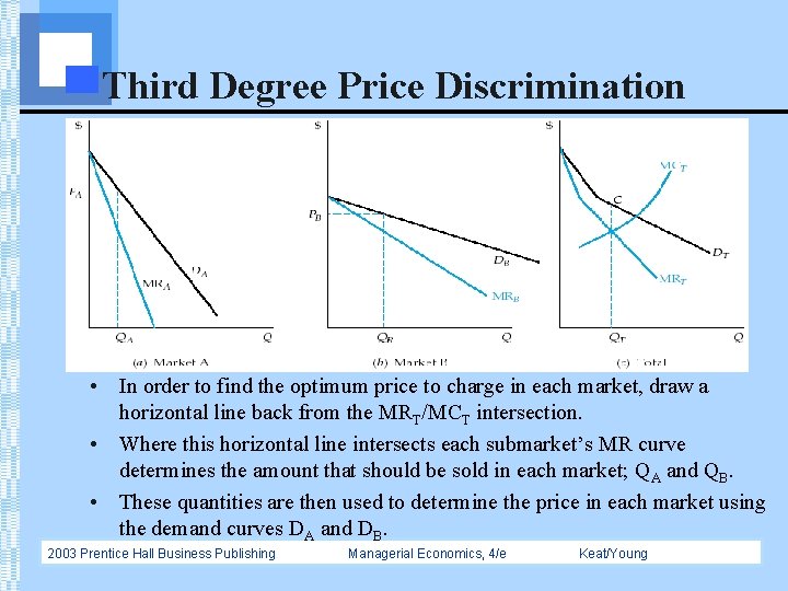 Third Degree Price Discrimination • In order to find the optimum price to charge