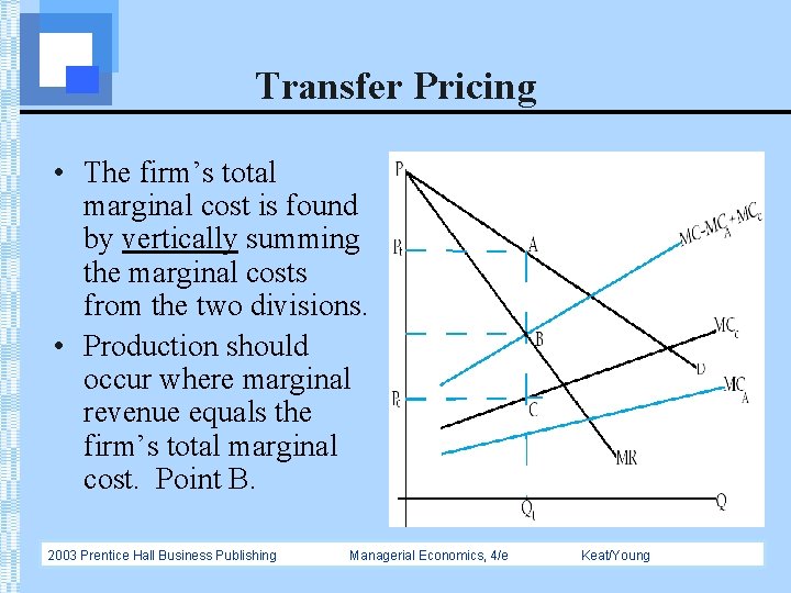 Transfer Pricing • The firm’s total marginal cost is found by vertically summing the