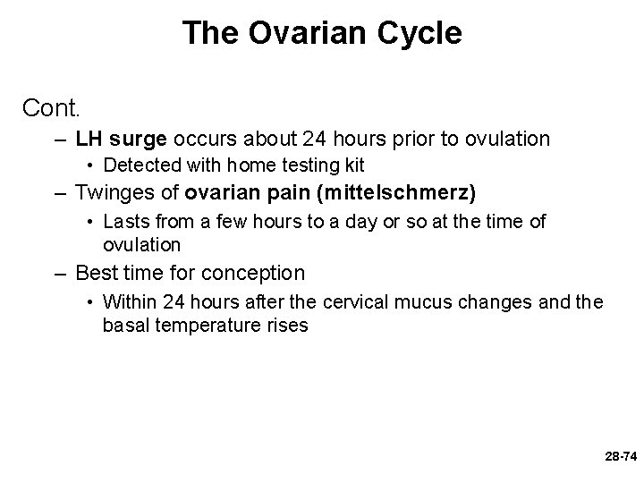 The Ovarian Cycle Cont. – LH surge occurs about 24 hours prior to ovulation