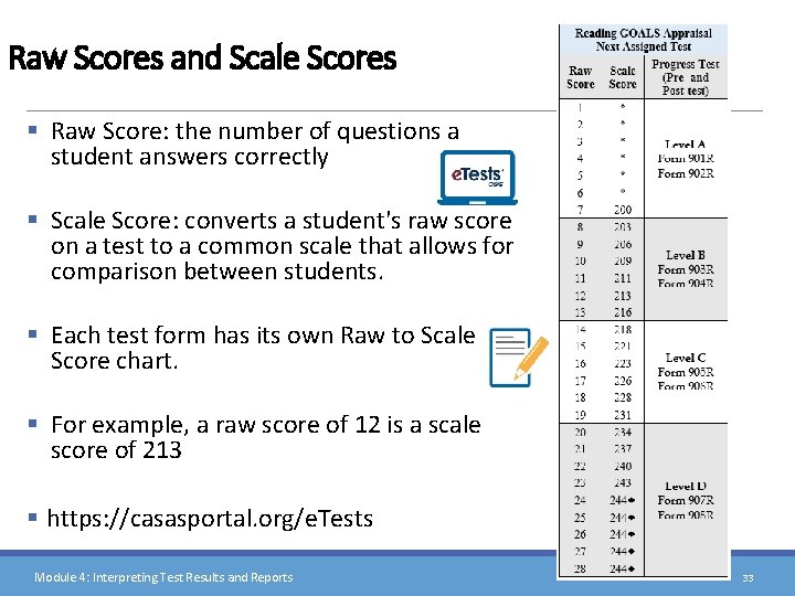 Raw Scores and Scale Scores § Raw Score: the number of questions a student