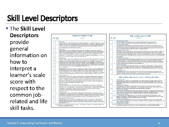 Skill Level Descriptors § The Skill Level Descriptors provide general information on how to