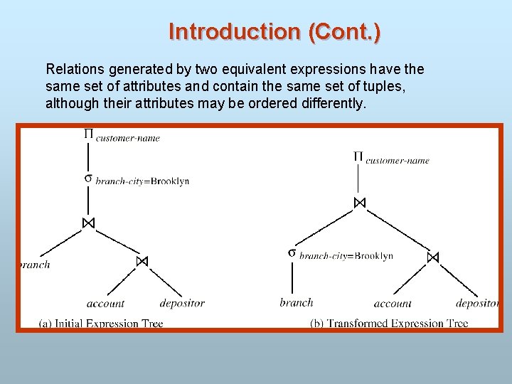 Introduction (Cont. ) Relations generated by two equivalent expressions have the same set of