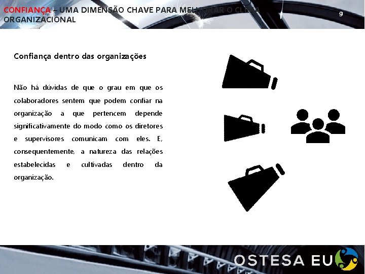 CONFIANÇA – UMA DIMENSÃO CHAVE PARA MELHORAR O CLIMA ORGANIZACIONAL Confiança dentro das organizações