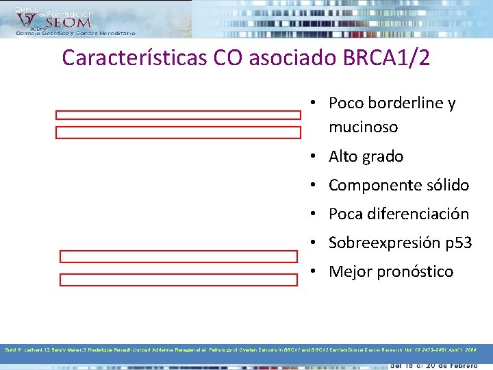 Características CO asociado BRCA 1/2 • Poco borderline y mucinoso • Alto grado •
