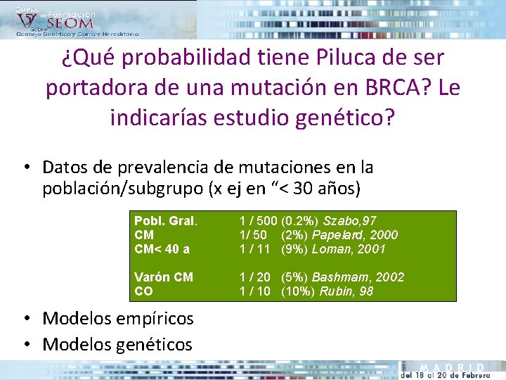 ¿Qué probabilidad tiene Piluca de ser portadora de una mutación en BRCA? Le indicarías