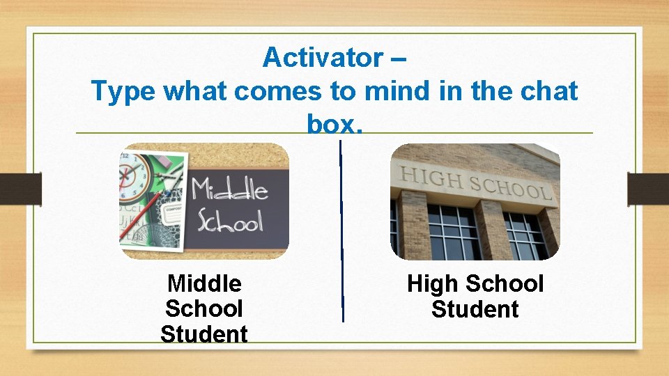 Activator – Type what comes to mind in the chat box. Middle School Student