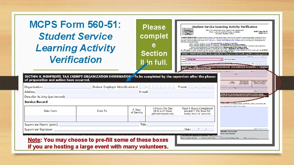 MCPS Form 560 -51: Student Service Learning Activity Verification Please complet e Section II