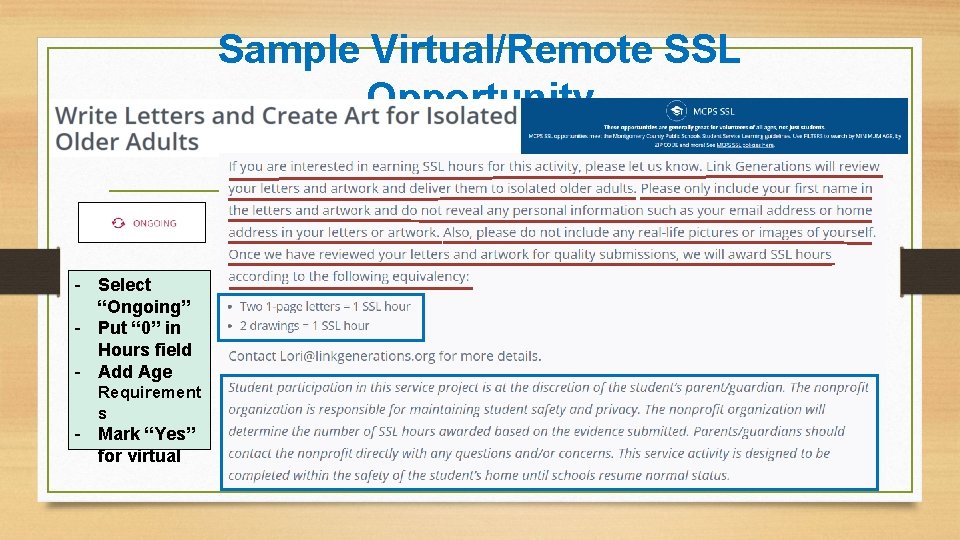 Sample Virtual/Remote SSL Opportunity - Select “Ongoing” - Put “ 0” in Hours field