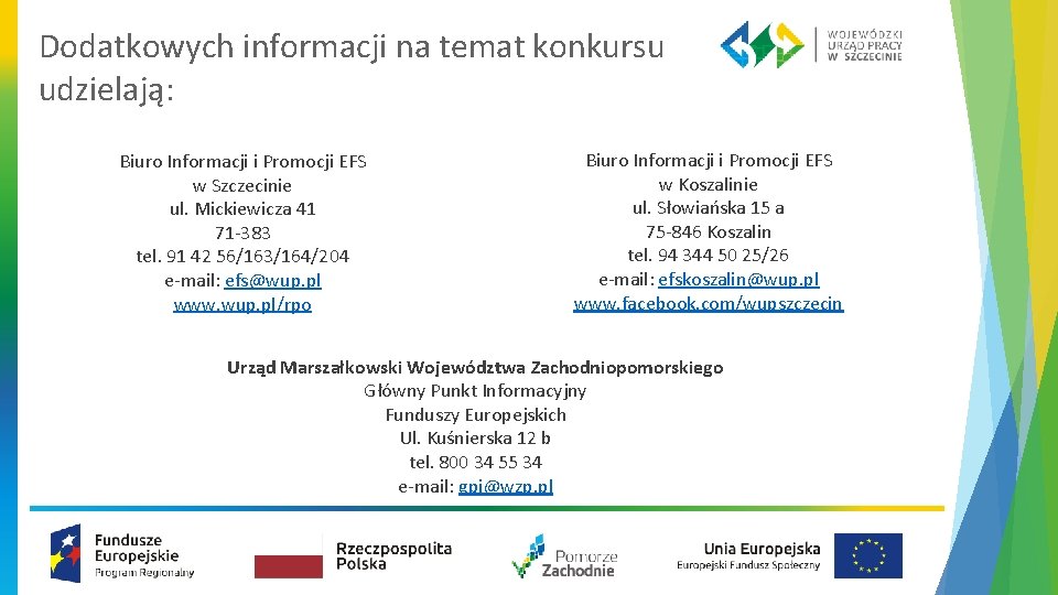 Dodatkowych informacji na temat konkursu udzielają: Biuro Informacji i Promocji EFS w Szczecinie ul.