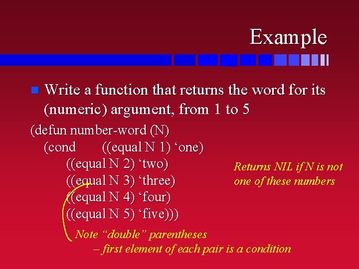 Example n Write a function that returns the word for its (numeric) argument, from