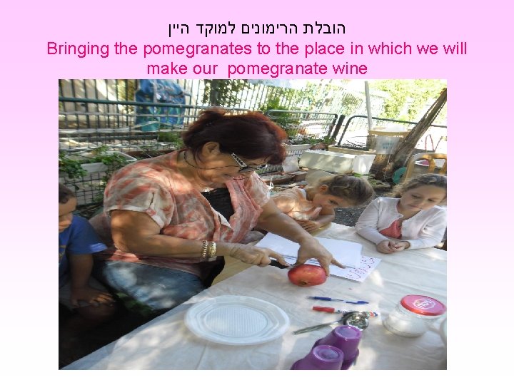  הובלת הרימונים למוקד היין Bringing the pomegranates to the place in which we