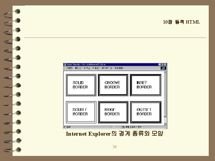 10장 동적 HTML Internet Explorer의 경계 종류와 모양 36 